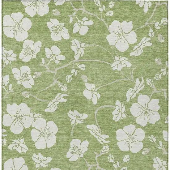 Artichoke Green And Ivory Floral Washable Indoor Outdoor Area Rug Photo 8