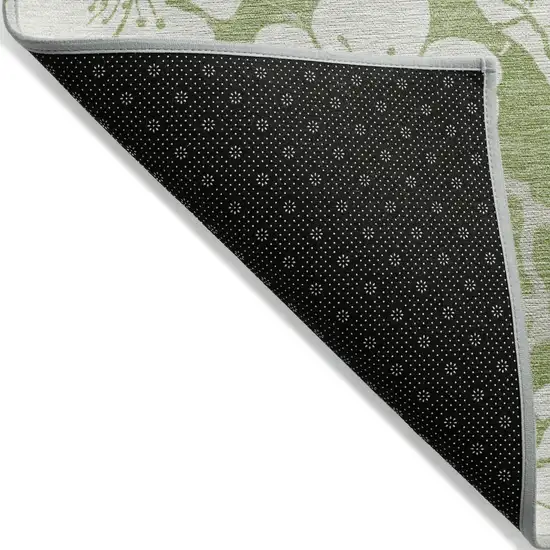 Artichoke Green And Ivory Floral Washable Indoor Outdoor Area Rug Photo 4