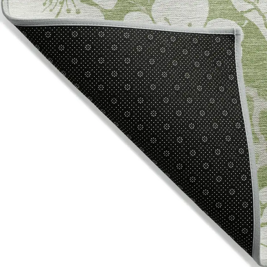 Artichoke Green And Ivory Floral Washable Indoor Outdoor Area Rug Photo 4