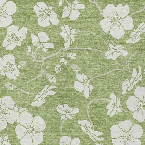 Artichoke Green And Ivory Floral Washable Indoor Outdoor Area Rug Photo 7
