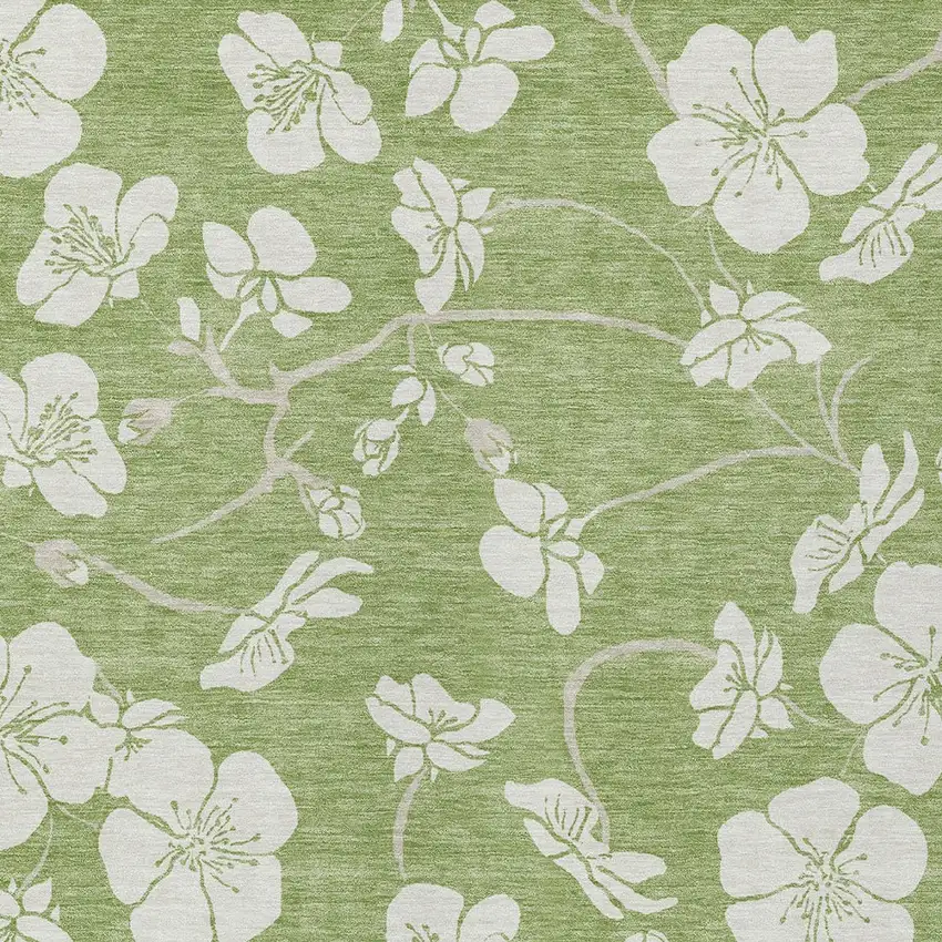 Artichoke Green And Ivory Floral Washable Indoor Outdoor Area Rug Photo 7