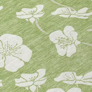 Photo of Artichoke Green And Ivory Floral Washable Indoor Outdoor Area Rug