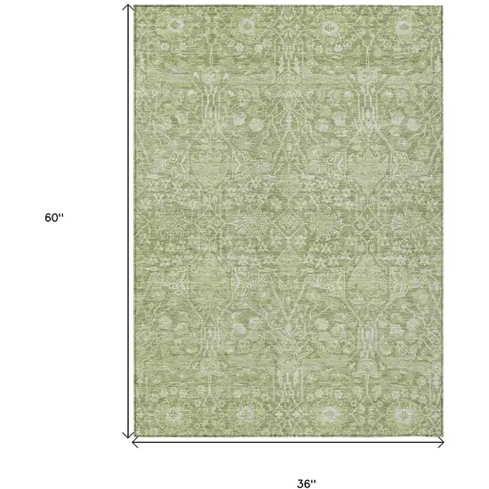 Artichoke Green And Ivory Floral Washable Indoor Outdoor Area Rug Photo 7