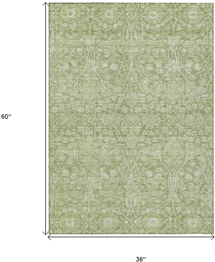 Artichoke Green And Ivory Floral Washable Indoor Outdoor Area Rug Photo 7