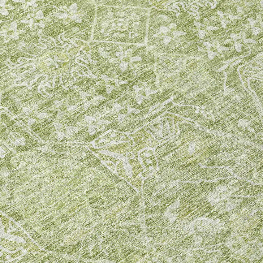 Artichoke Green And Ivory Floral Washable Indoor Outdoor Area Rug Photo 8