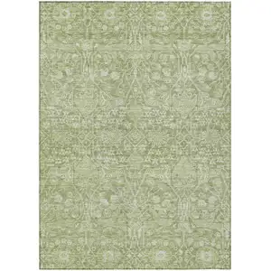 Photo of Artichoke Green And Ivory Floral Washable Indoor Outdoor Area Rug