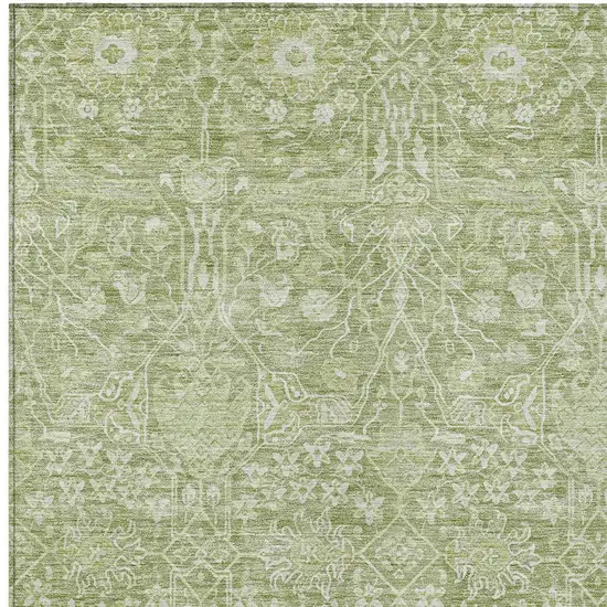 Artichoke Green And Ivory Floral Washable Indoor Outdoor Area Rug Photo 5