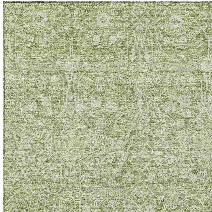 Artichoke Green And Ivory Floral Washable Indoor Outdoor Area Rug Photo 5
