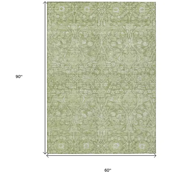 Artichoke Green And Ivory Floral Washable Indoor Outdoor Area Rug Photo 7