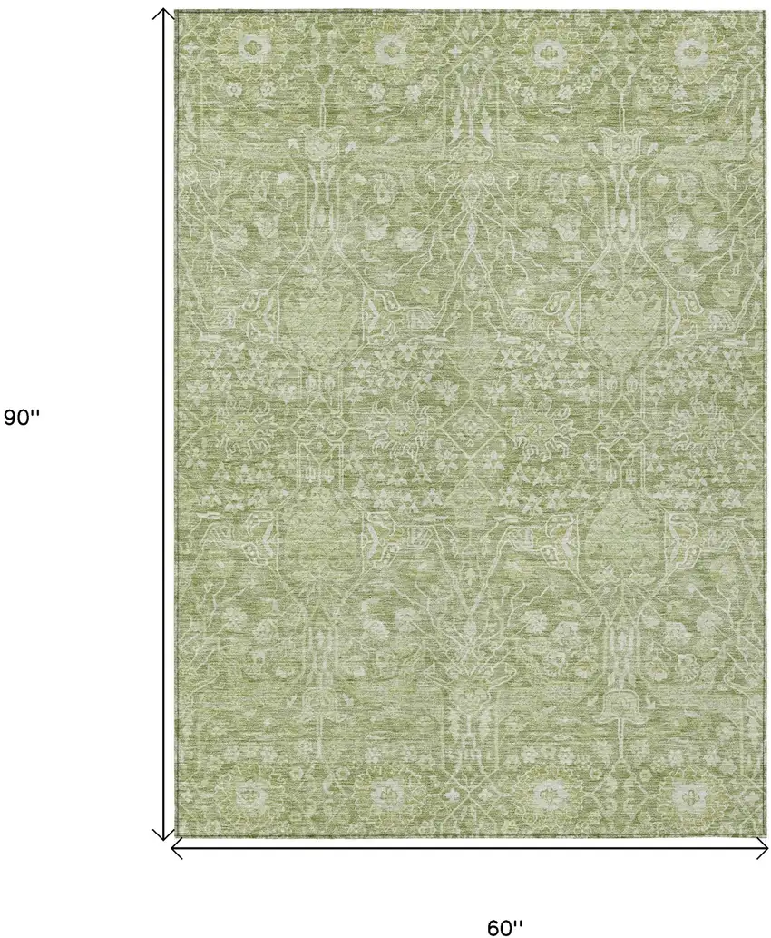 Artichoke Green And Ivory Floral Washable Indoor Outdoor Area Rug Photo 7