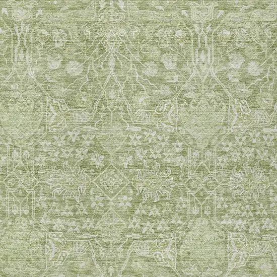 Artichoke Green And Ivory Floral Washable Indoor Outdoor Area Rug Photo 5