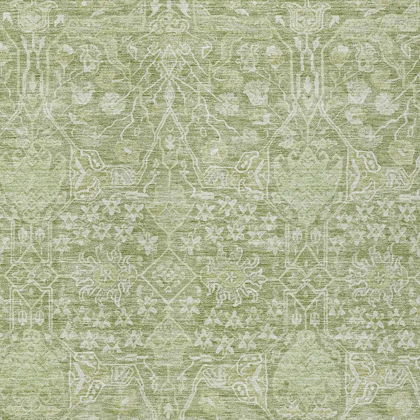 Artichoke Green And Ivory Floral Washable Indoor Outdoor Area Rug Photo 5