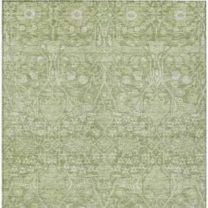 Photo of Artichoke Green And Ivory Floral Washable Indoor Outdoor Area Rug
