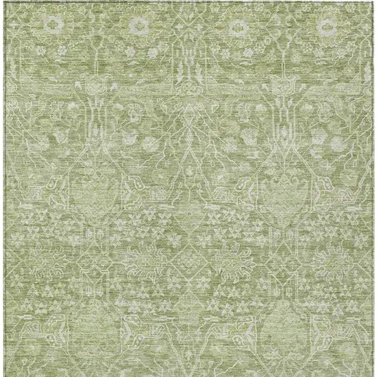 Artichoke Green And Ivory Floral Washable Indoor Outdoor Area Rug Photo 6