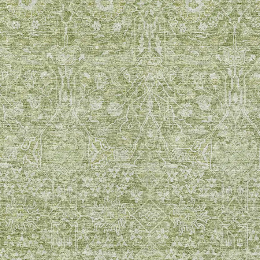 Artichoke Green And Ivory Floral Washable Indoor Outdoor Area Rug Photo 5