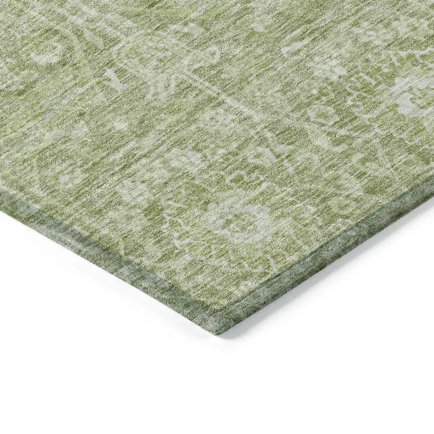 Artichoke Green And Ivory Floral Washable Indoor Outdoor Area Rug Photo 4