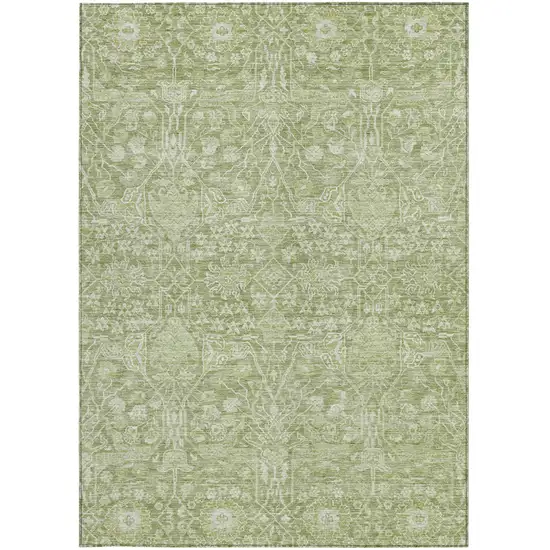 Artichoke Green And Ivory Floral Washable Indoor Outdoor Area Rug Photo 6