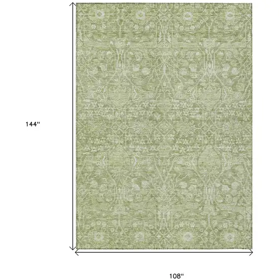 Artichoke Green And Ivory Floral Washable Indoor Outdoor Area Rug Photo 7