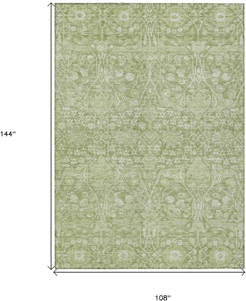 Artichoke Green And Ivory Floral Washable Indoor Outdoor Area Rug Photo 7