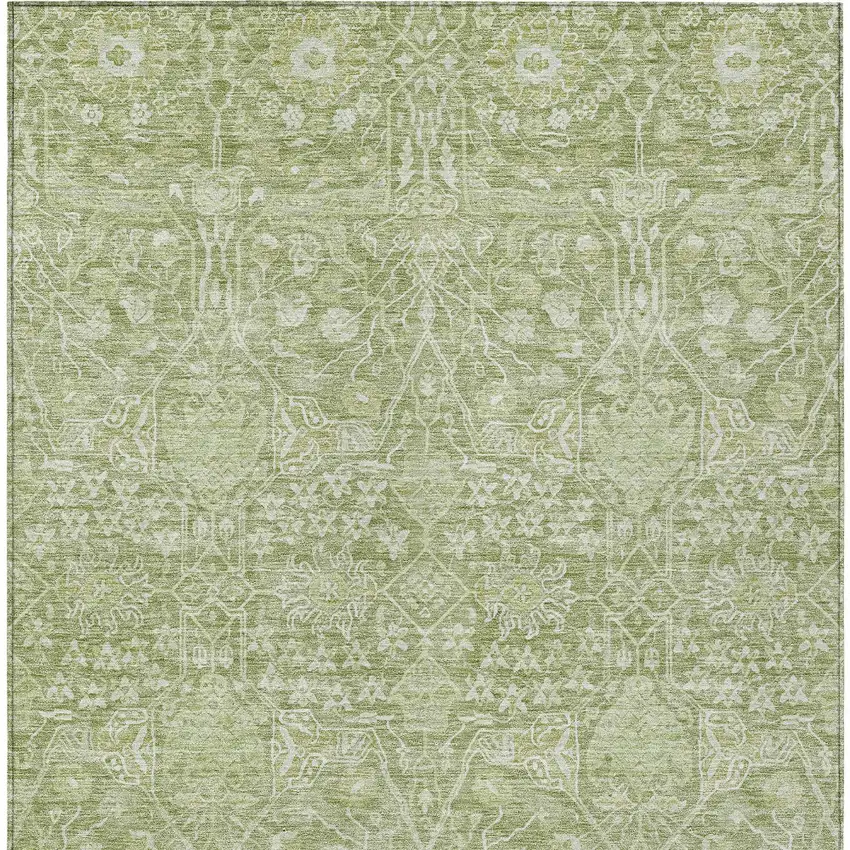 Artichoke Green And Ivory Floral Washable Indoor Outdoor Area Rug Photo 5