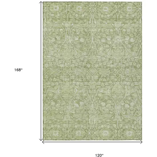 Artichoke Green And Ivory Floral Washable Indoor Outdoor Area Rug Photo 7