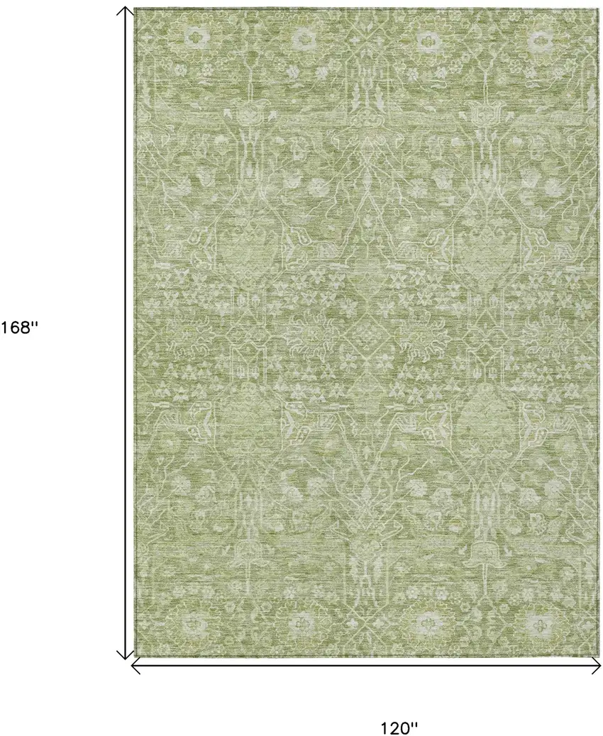 Artichoke Green And Ivory Floral Washable Indoor Outdoor Area Rug Photo 7