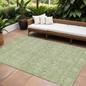 Photo of Artichoke Green And Ivory Floral Washable Indoor Outdoor Area Rug