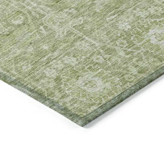 Artichoke Green And Ivory Floral Washable Indoor Outdoor Area Rug Photo 4