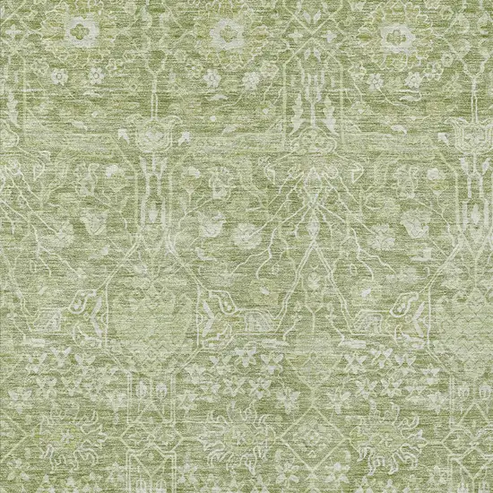Artichoke Green And Ivory Floral Washable Indoor Outdoor Area Rug Photo 5