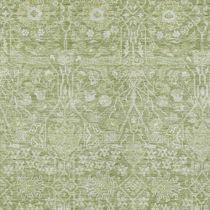 Artichoke Green And Ivory Floral Washable Indoor Outdoor Area Rug Photo 5