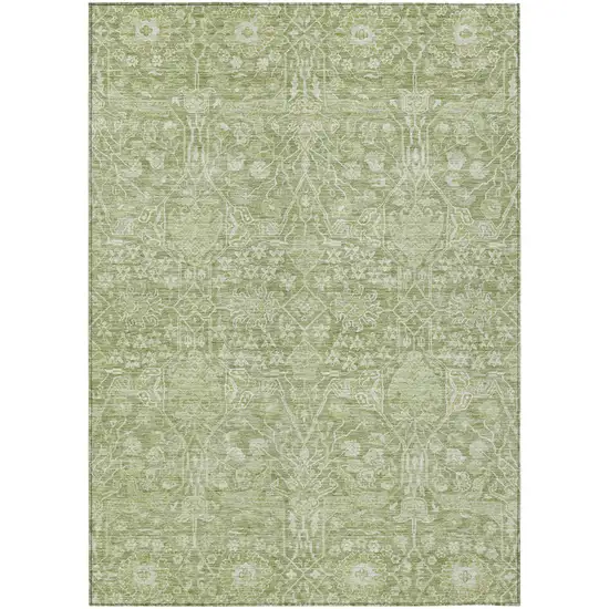 Artichoke Green And Ivory Floral Washable Indoor Outdoor Area Rug Photo 2