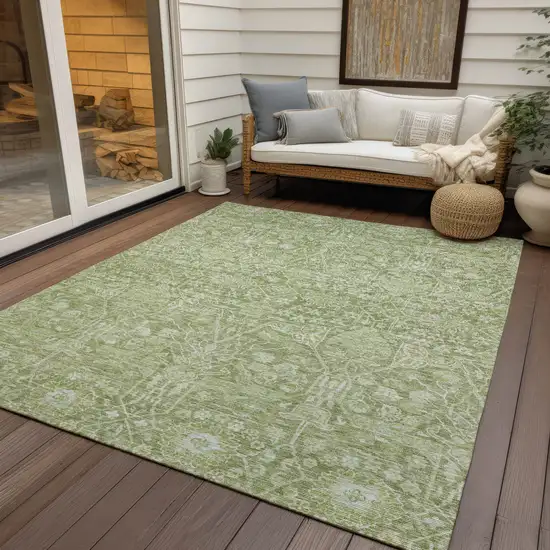 Artichoke Green And Ivory Floral Washable Indoor Outdoor Area Rug Photo 7