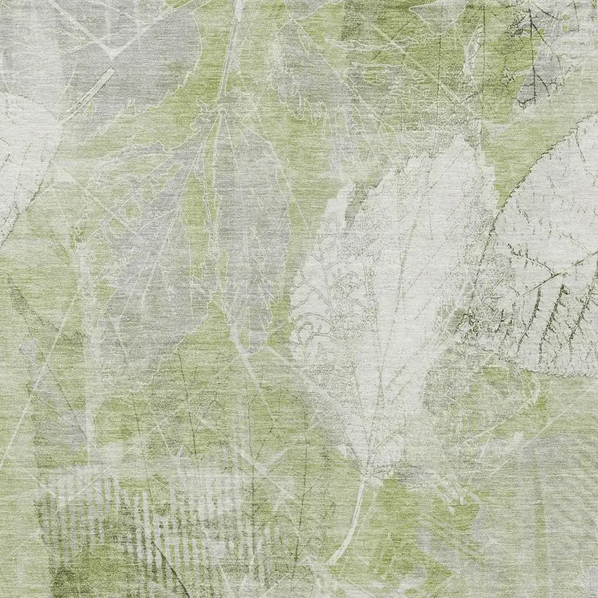 Artichoke Green And Ivory Floral Washable Indoor Outdoor Area Rug Photo 4