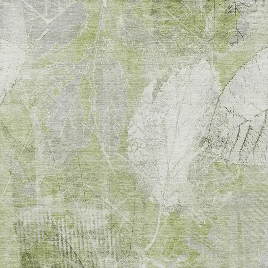 Artichoke Green And Ivory Floral Washable Indoor Outdoor Area Rug Photo 3