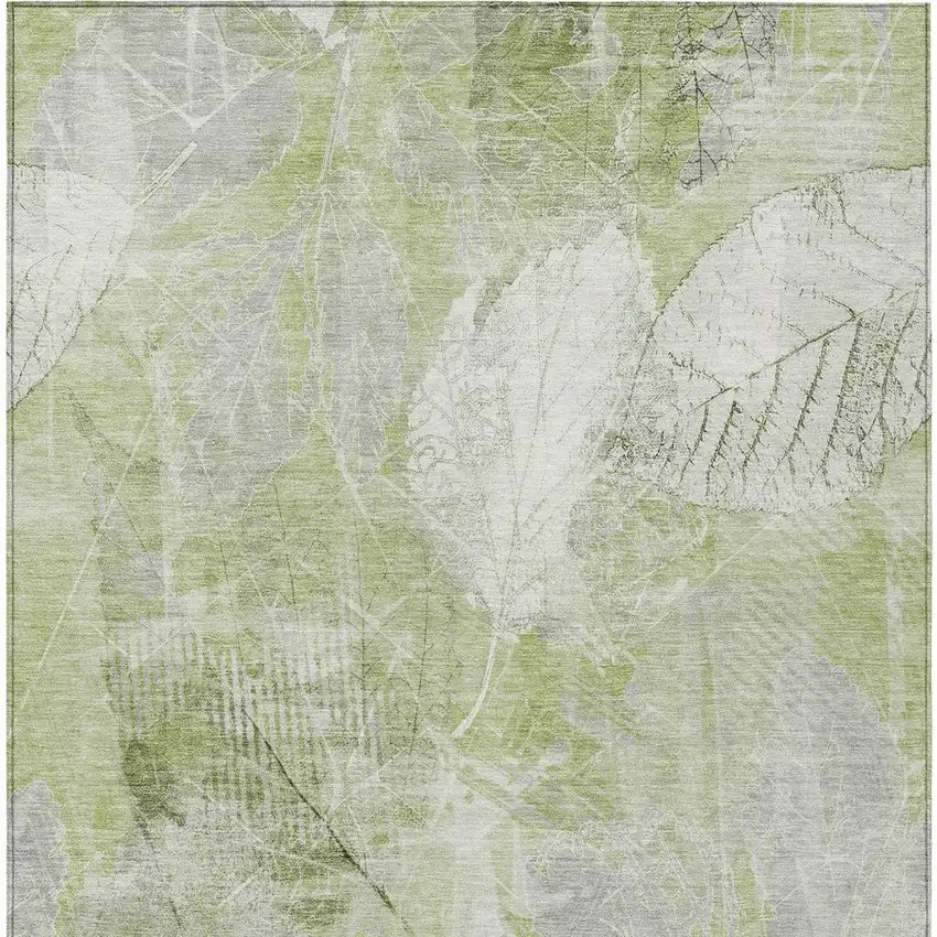 Artichoke Green And Ivory Floral Washable Indoor Outdoor Area Rug Photo 4