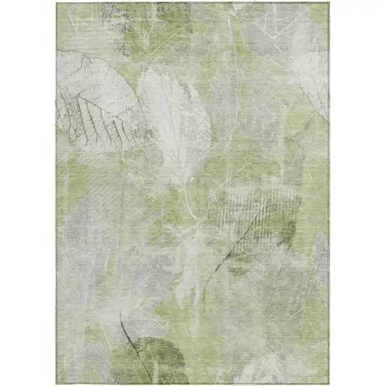 Artichoke Green And Ivory Floral Washable Indoor Outdoor Area Rug Photo 3