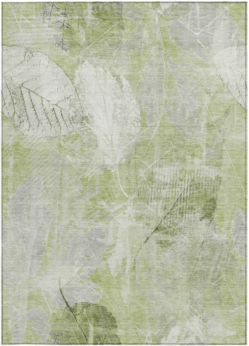 Artichoke Green And Ivory Floral Washable Indoor Outdoor Area Rug Photo 4