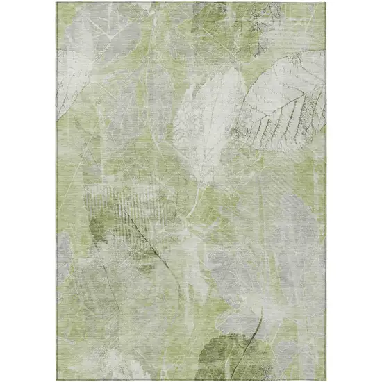 Artichoke Green And Ivory Floral Washable Indoor Outdoor Area Rug Photo 1