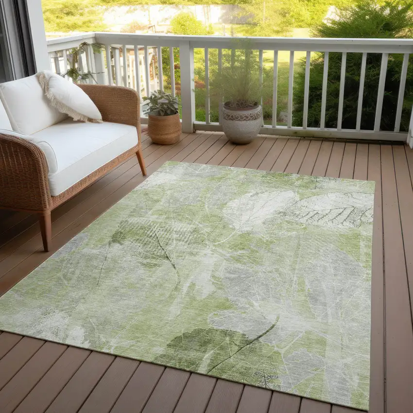 Artichoke Green And Ivory Floral Washable Indoor Outdoor Area Rug Photo 6