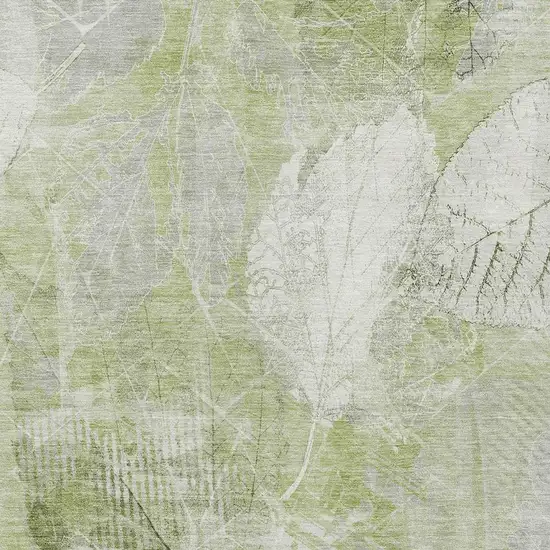 Artichoke Green And Ivory Floral Washable Indoor Outdoor Area Rug Photo 4