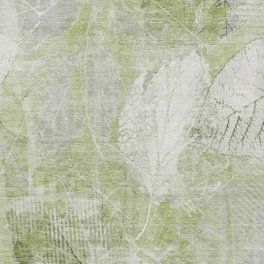 Artichoke Green And Ivory Floral Washable Indoor Outdoor Area Rug Photo 4