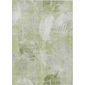 Photo of Artichoke Green And Ivory Floral Washable Indoor Outdoor Area Rug