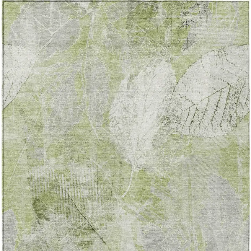 Artichoke Green And Ivory Floral Washable Indoor Outdoor Area Rug Photo 9