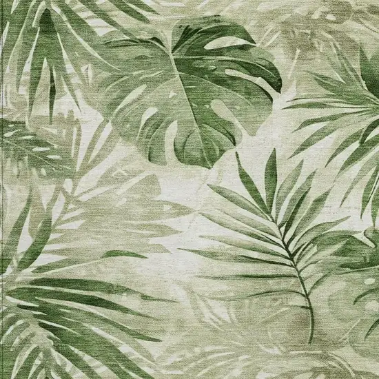 Artichoke Green And Ivory Floral Washable Indoor Outdoor Area Rug Photo 3