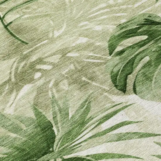 Artichoke Green And Ivory Floral Washable Indoor Outdoor Area Rug Photo 9