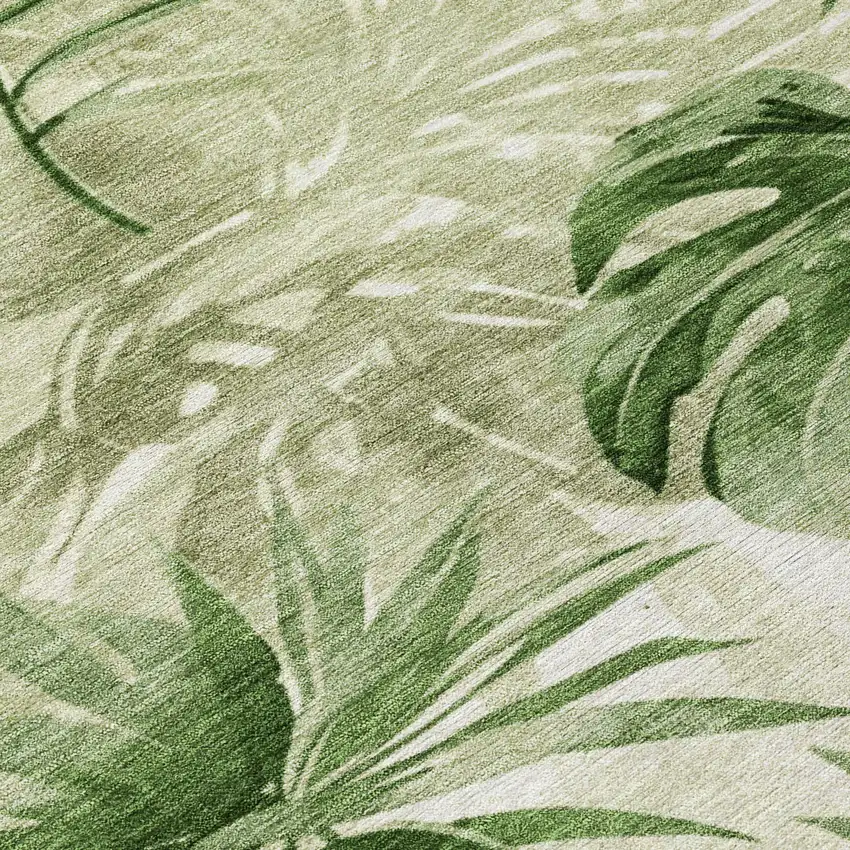 Artichoke Green And Ivory Floral Washable Indoor Outdoor Area Rug Photo 9
