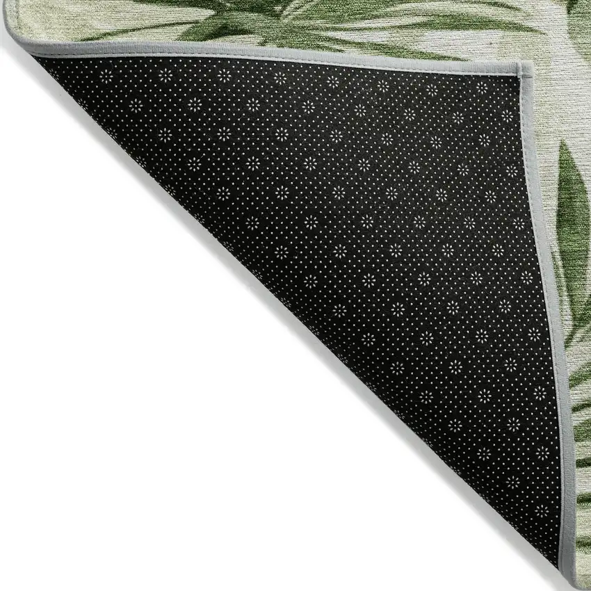 Artichoke Green And Ivory Floral Washable Indoor Outdoor Area Rug Photo 8