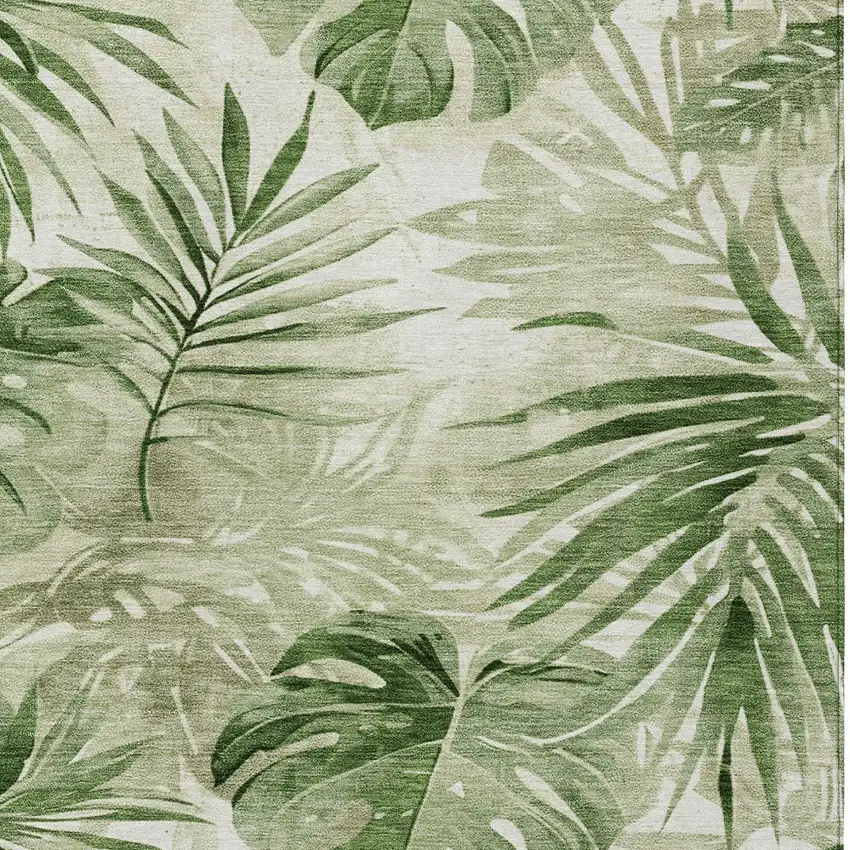 Artichoke Green And Ivory Floral Washable Indoor Outdoor Area Rug Photo 7