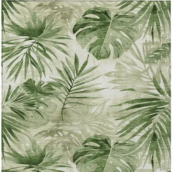 Artichoke Green And Ivory Floral Washable Indoor Outdoor Area Rug Photo 9