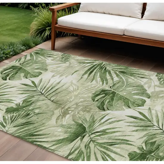 Artichoke Green And Ivory Floral Washable Indoor Outdoor Area Rug Photo 2